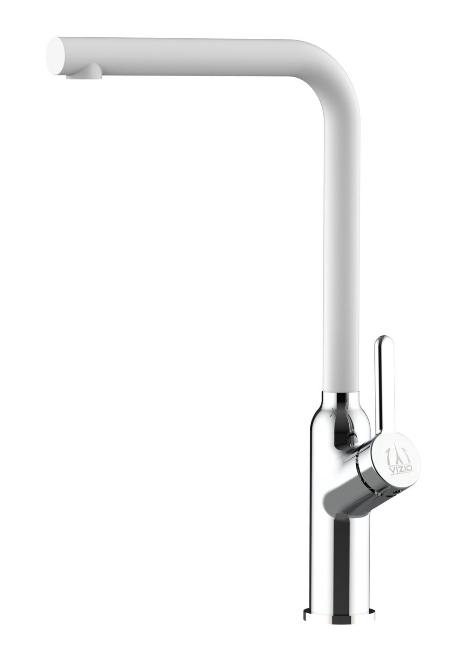 Kitchen Tap, Single lever, BOD, with 360° swivel L-Spout, Chrome / White Quartz