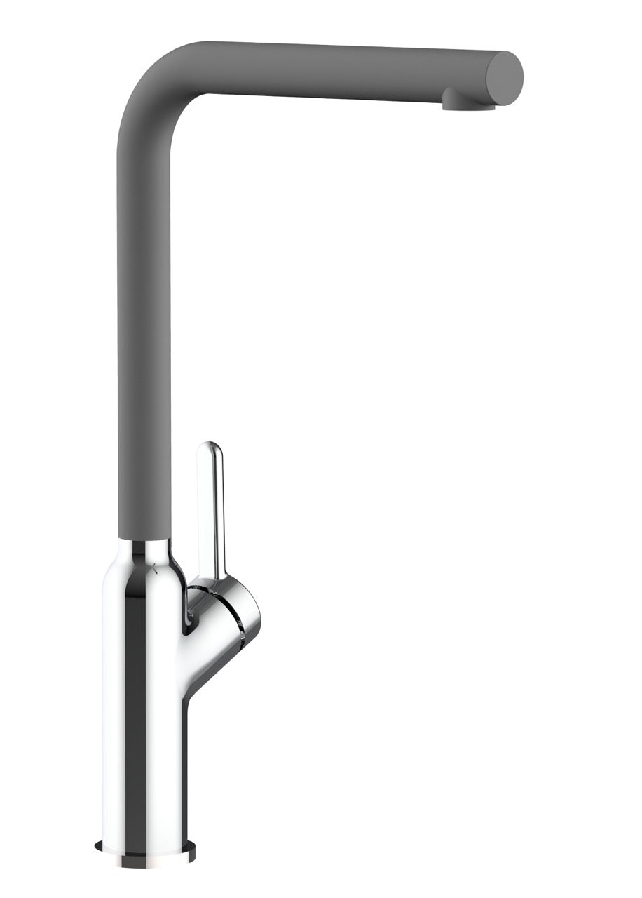 Rubinetto cucina monocomando, BOD, canna a L girevole a 360°, Cromato / Grigio Quarzo
