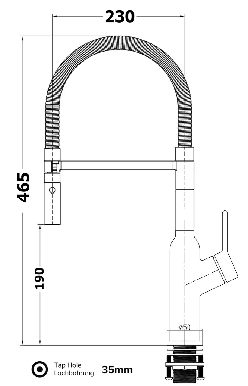 Kitchen Tap, Single lever, BOD, with 360° swivel spout and 2-jets removable Spray, Chrome / Yellow