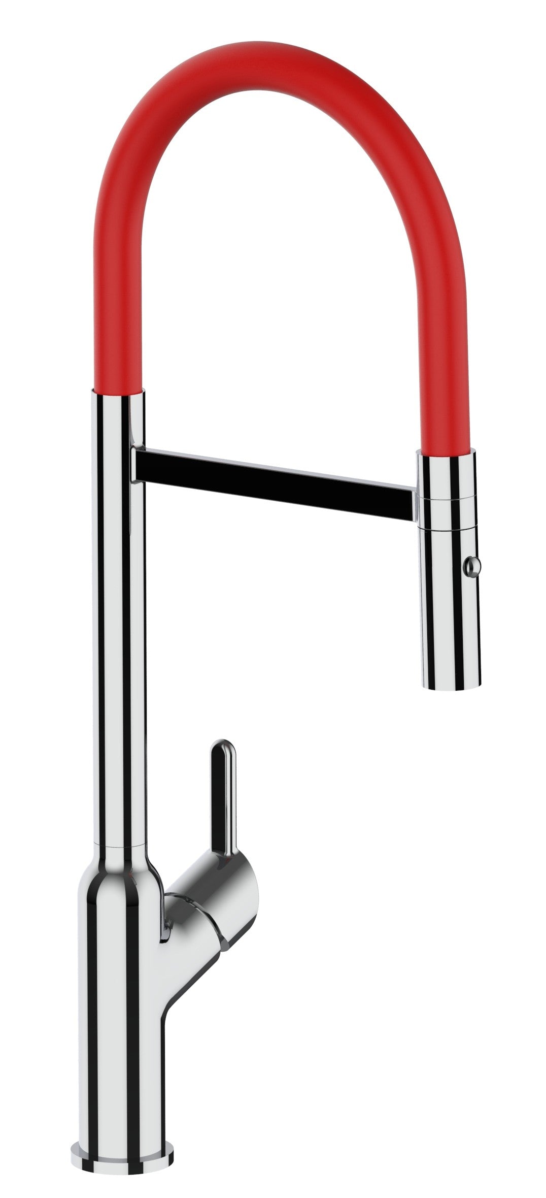 Mitigeur De Cuisine, Monocommande, BOD, avec bec pivotant 360° et douchette 2-jets détachable, Chromé / Rouge