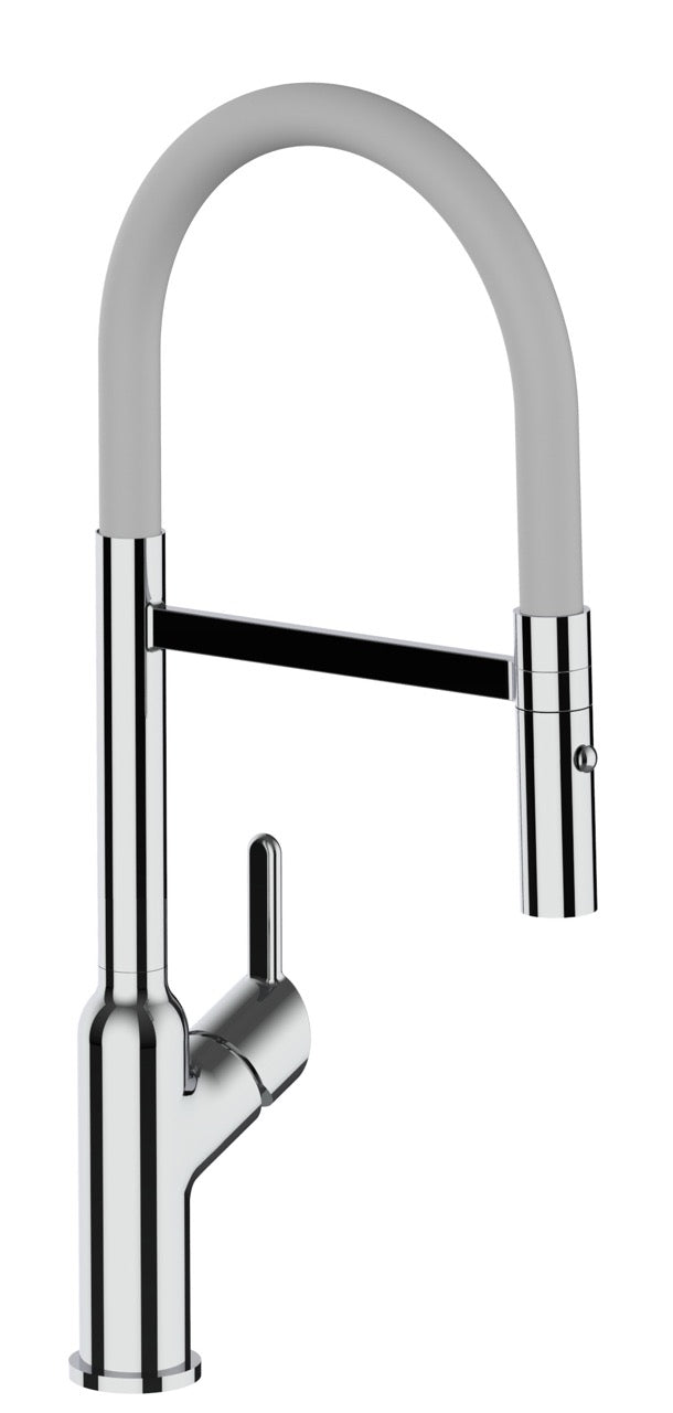 Rubinetto cucina monocomando, BOD, canna girevole 360° e doccetta 2 getti movibile, Cromato / Grigio