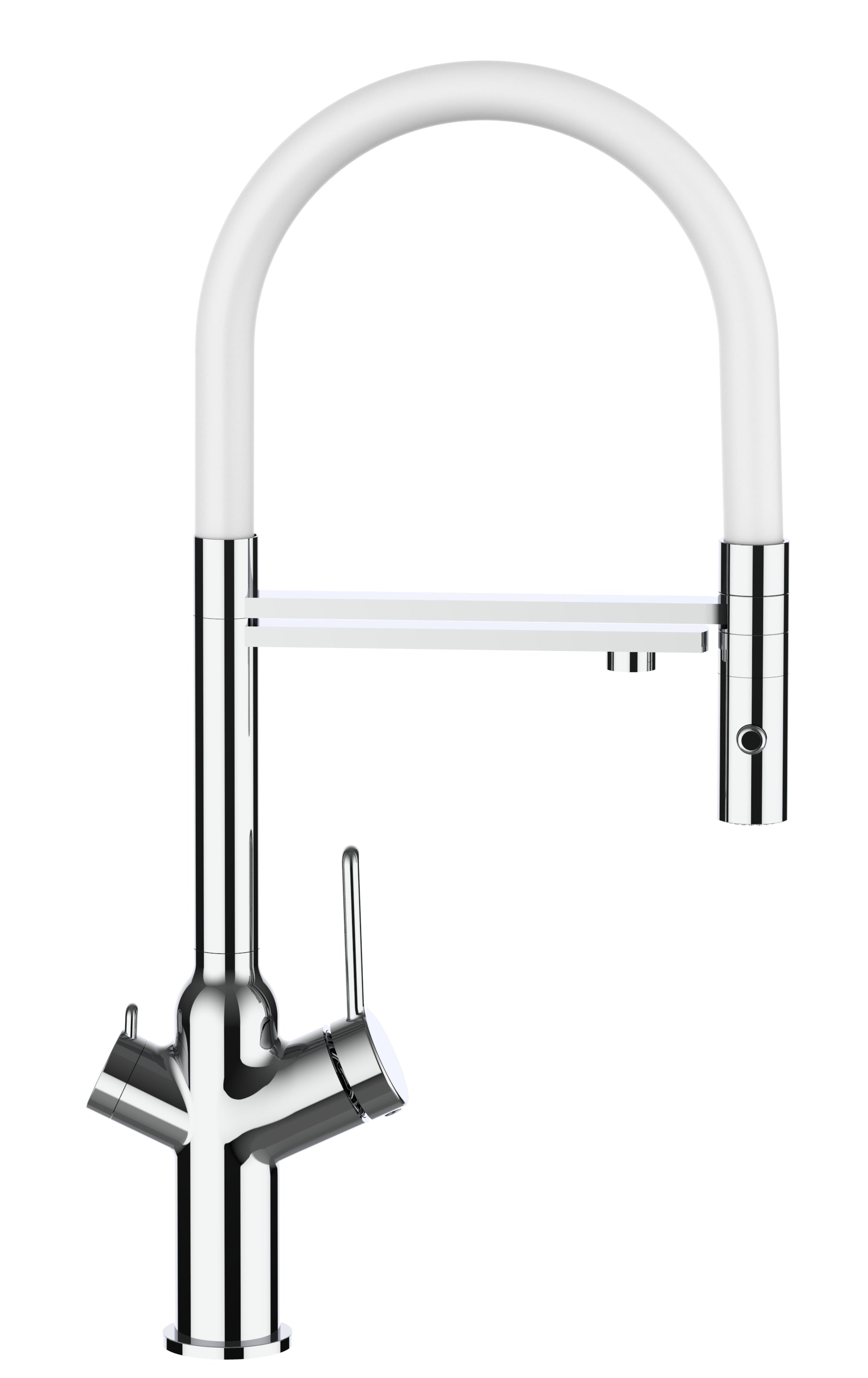 3 Way Kitchen Filter Tap, BOD, with 360° swivel spout and 2-jets removable Spray, Chrome / White