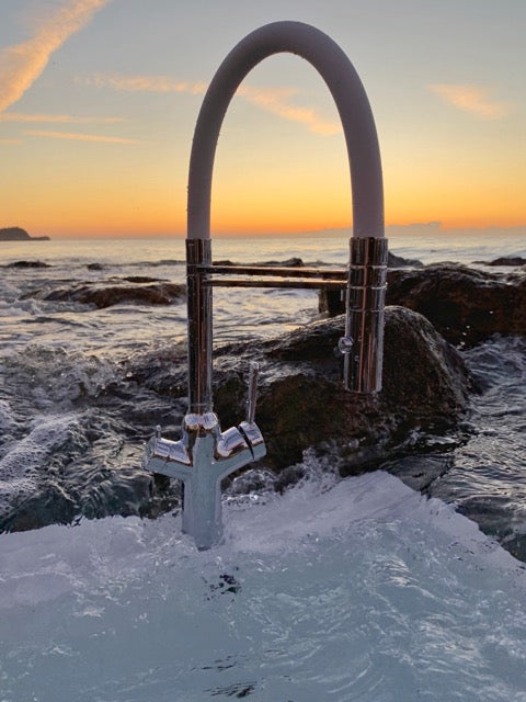 3 Way Kitchen Filter Tap, BOD, with 360° swivel spout and 2-jets removable Spray, Chrome / White