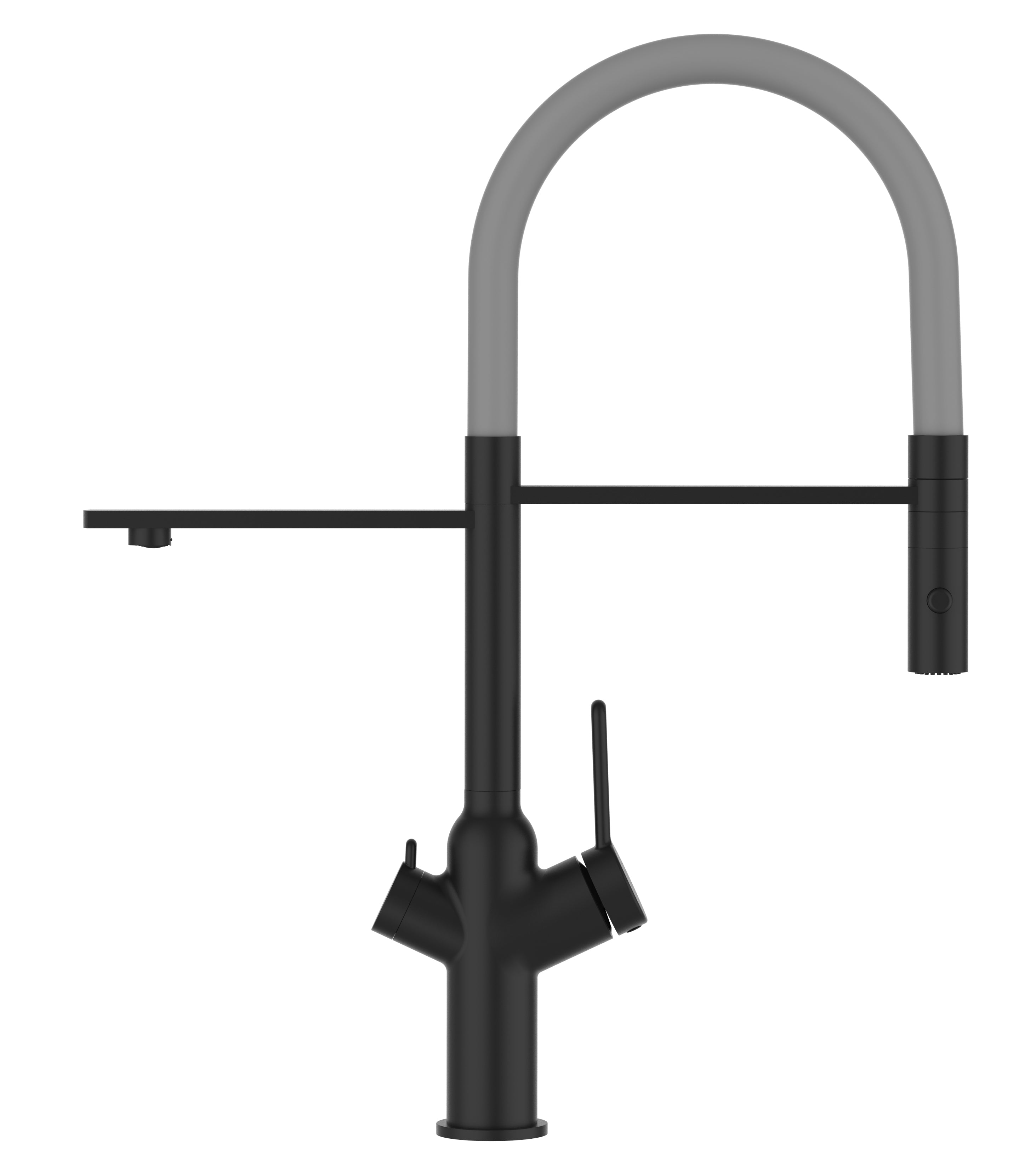 3 Way Kitchen Filter Tap, BOD, with 360° swivel spout and 2-jets removable Spray, Matte Black / Gray