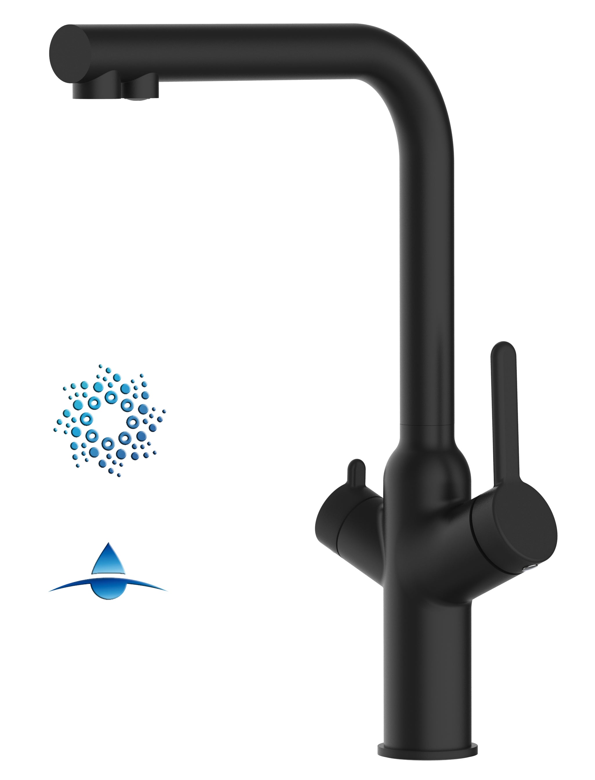 4 Way Kitchen Filter Tap, BOD, with 360° Swivel L-Spout, Matte Black