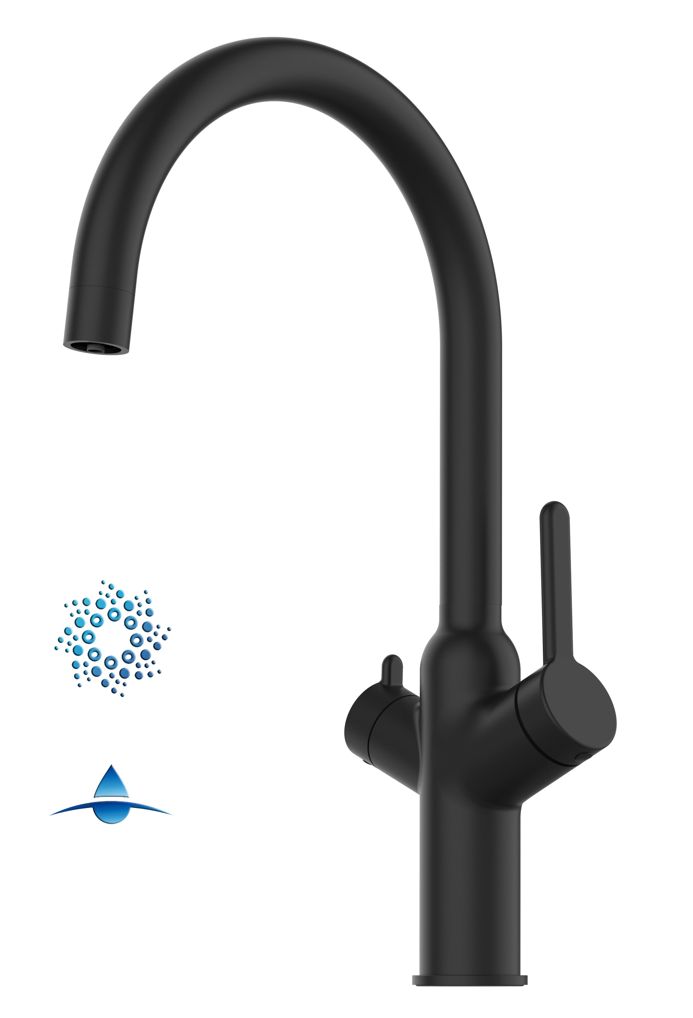 4 Way Kitchen Filter Tap, BOD, with 360° Swivel U-Spout, Matte Black