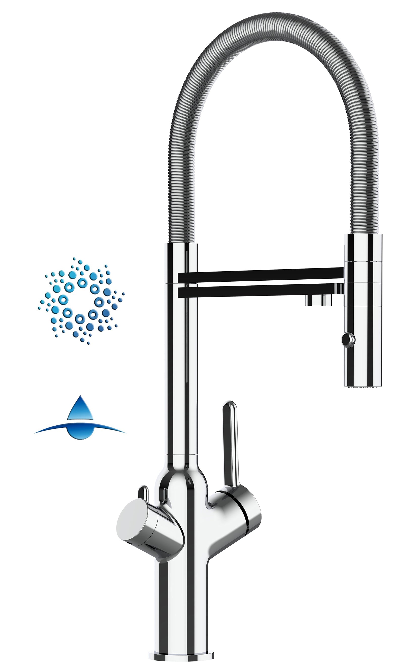 4 Way Kitchen Filter Tap, BOD, with 360° swivel spout and 2-jets removable Spray, Chrome