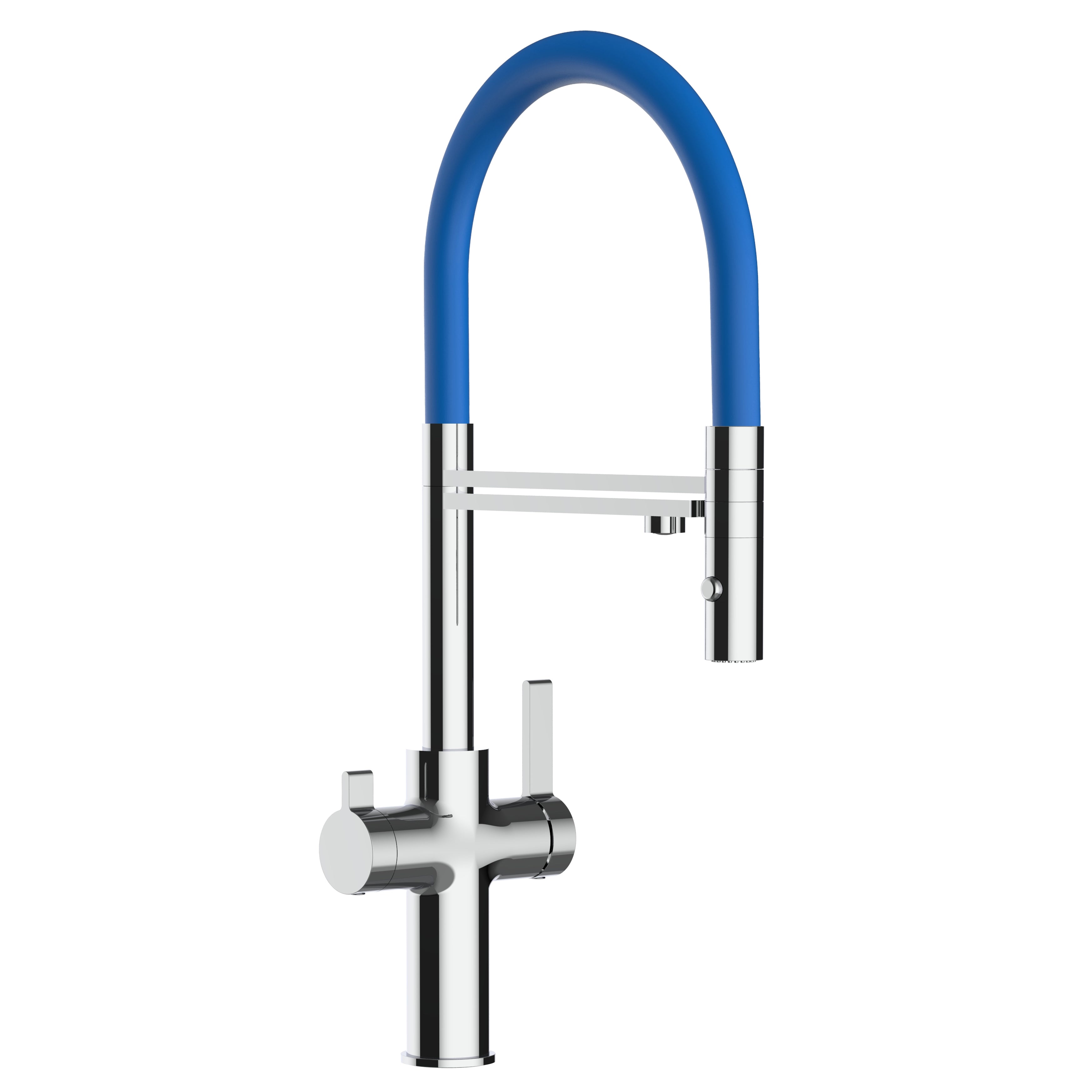 3 Way Kitchen Filter Tap, FC, with 360° swivel spout and 2-jets removable Spray, Chrome / Blue