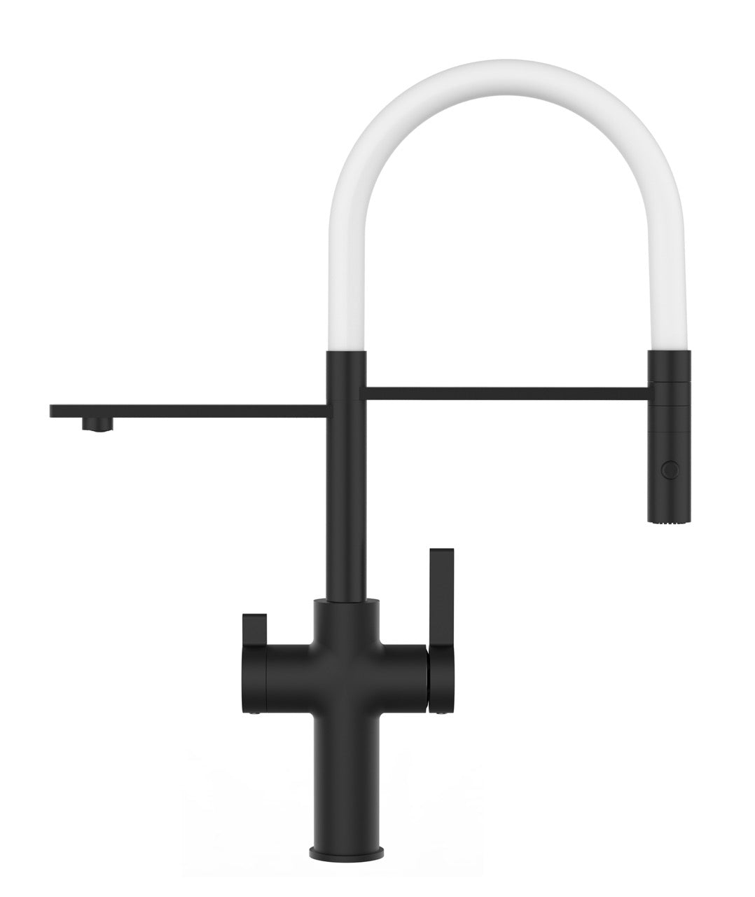 3 Way Kitchen Filter Tap, FC, with 360° swivel spout and 2-jets removable Spray, Matte Black / White
