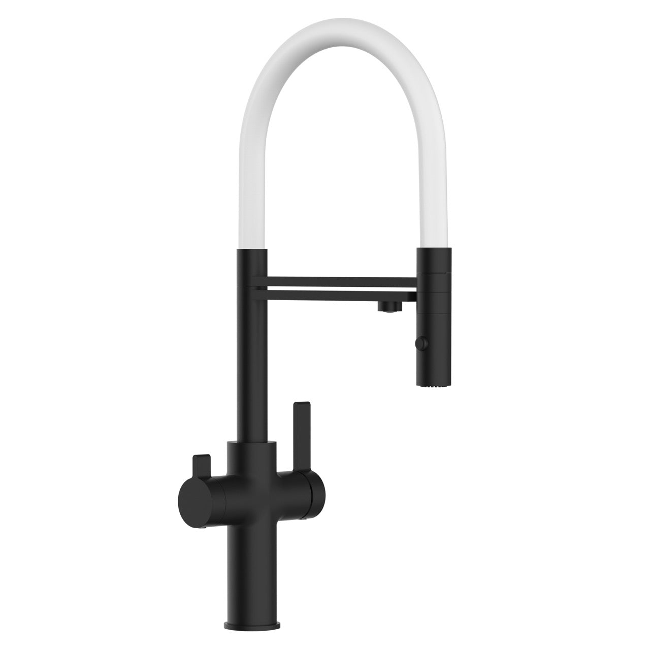 3 Way Kitchen Filter Tap, FC, with 360° swivel spout and 2-jets removable Spray, Matte Black / White