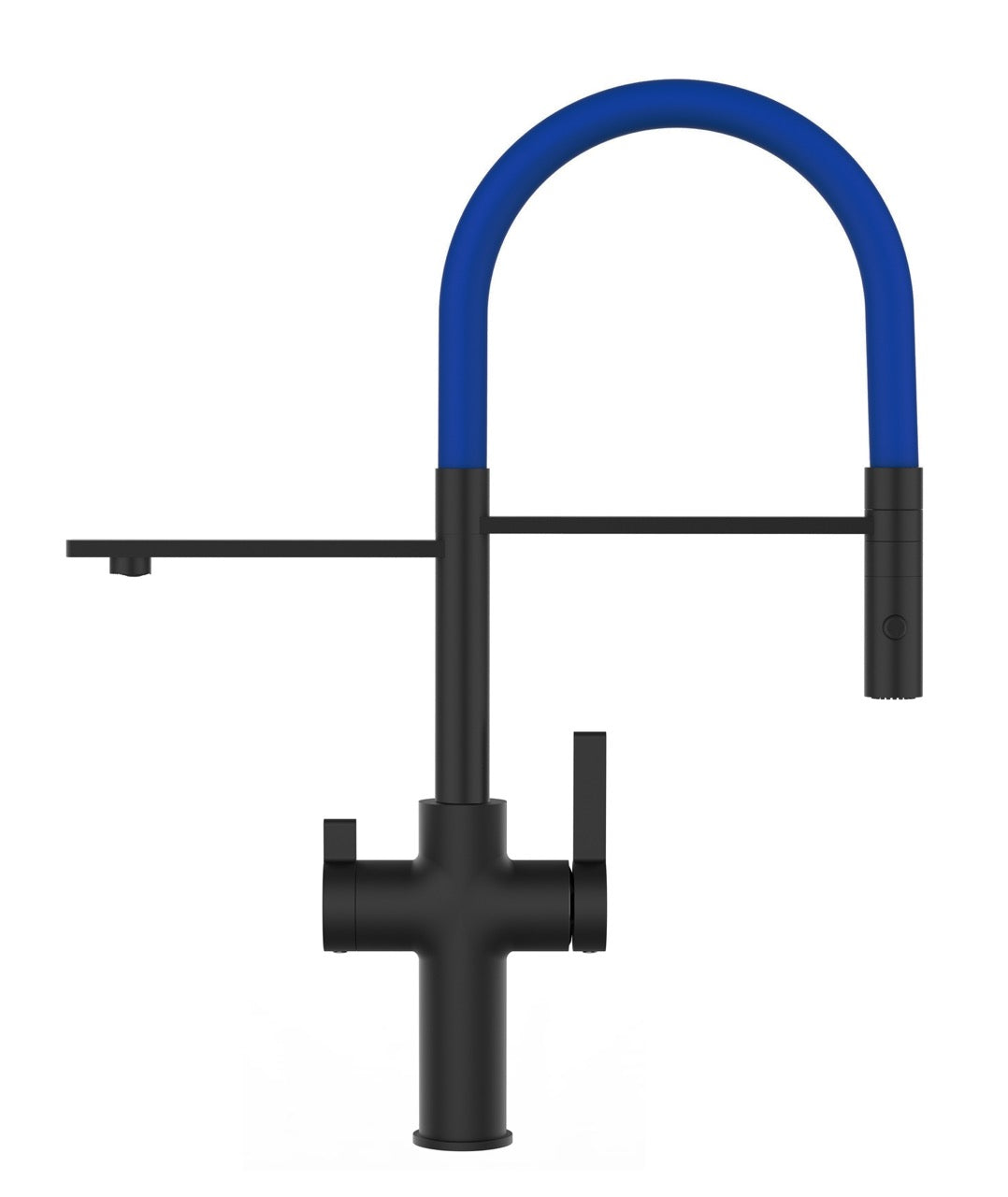 3 Way Kitchen Filter Tap, FC, with 360° swivel spout and 2-jets removable Spray, Matte Black / Blue