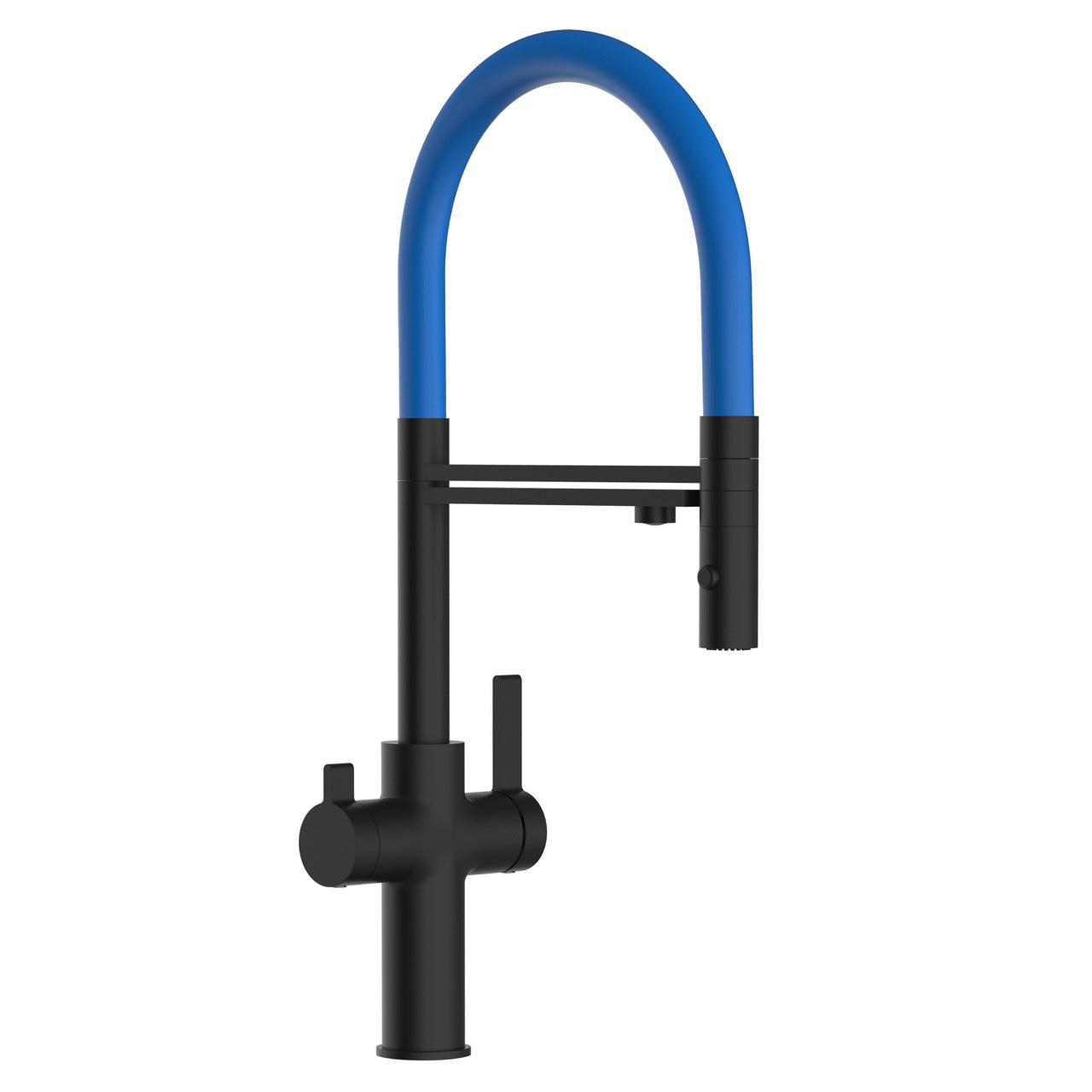 3 Way Kitchen Filter Tap, FC, with 360° swivel spout and 2-jets removable Spray, Matte Black / Blue