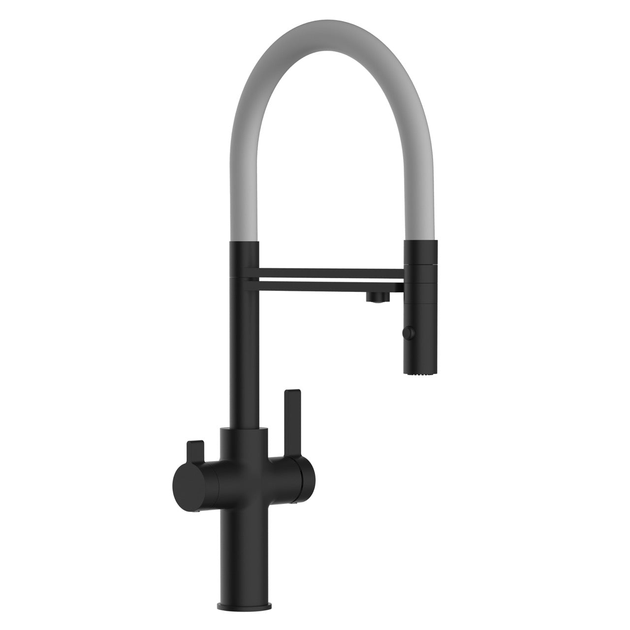 3 Way Kitchen Filter Tap, FC, with 360° swivel spout and 2-jets removable Spray, Matte Black / Gray
