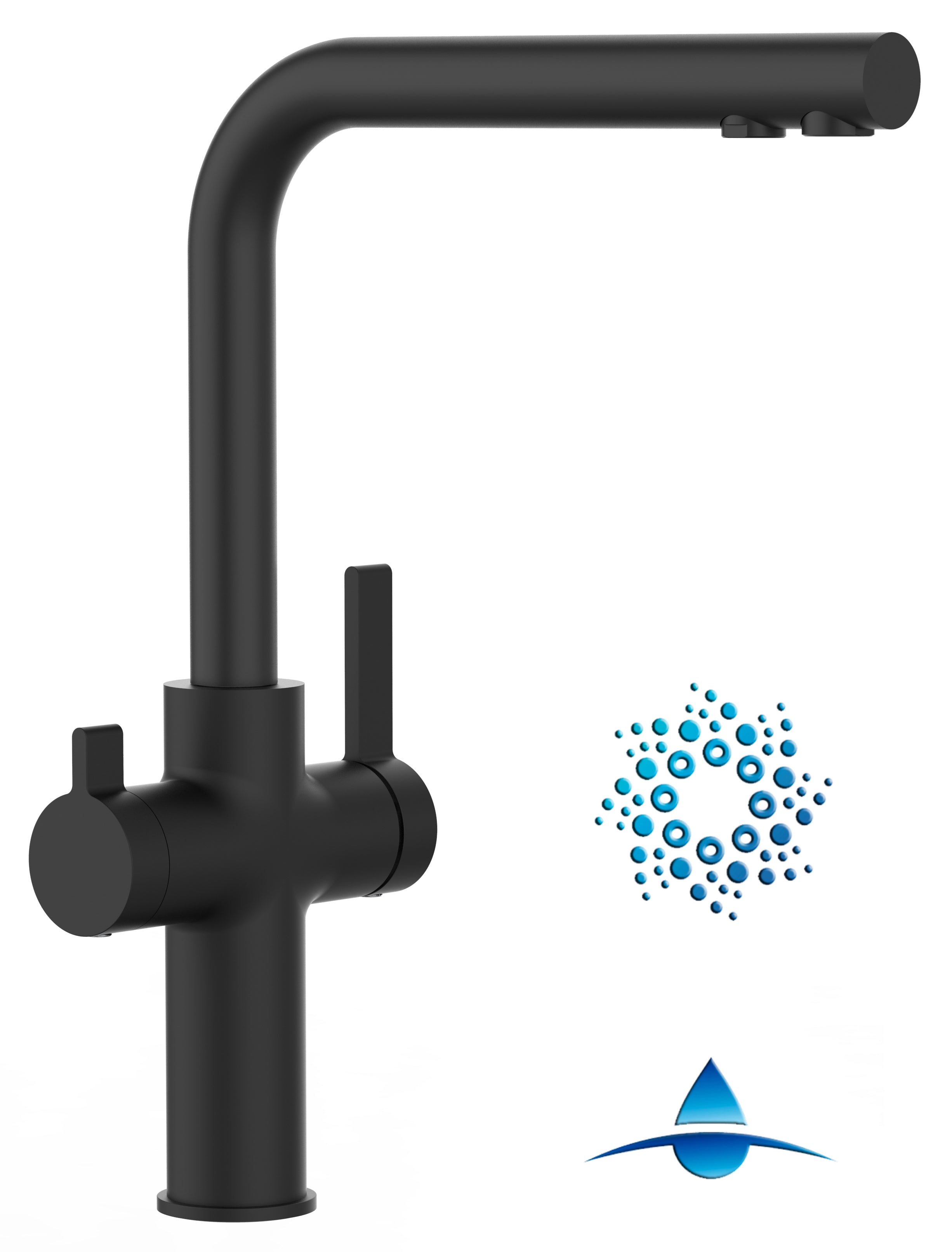 4 Way Kitchen Filter Tap, FC, with 360° Swivel L-Spout, Matte Black