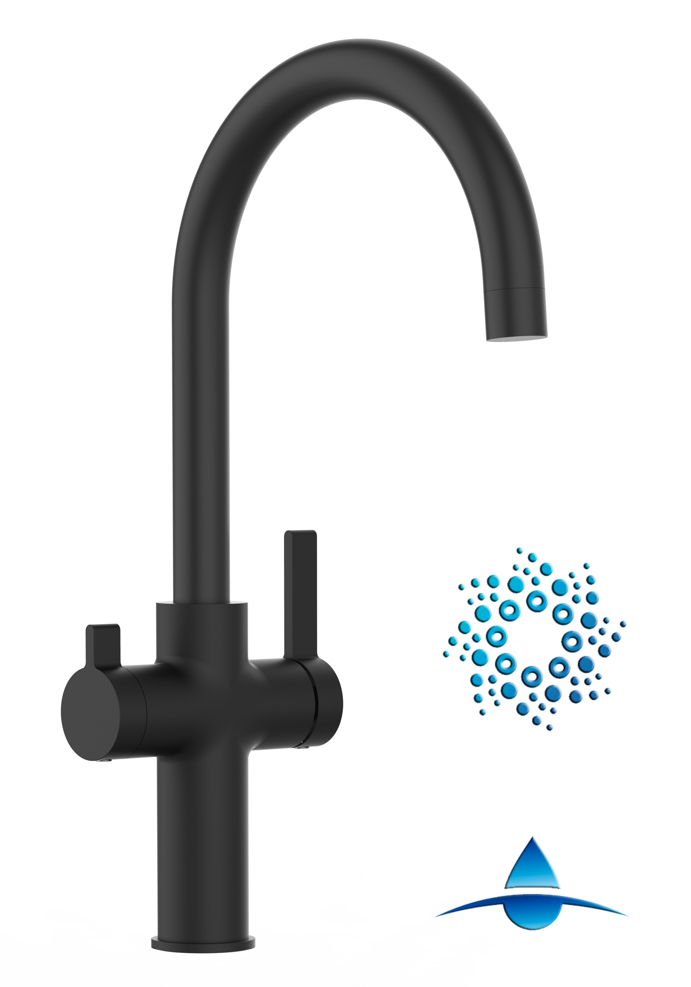 4 Way Kitchen Filter Tap, FC, with 360° Swivel U-Spout, Matte Black
