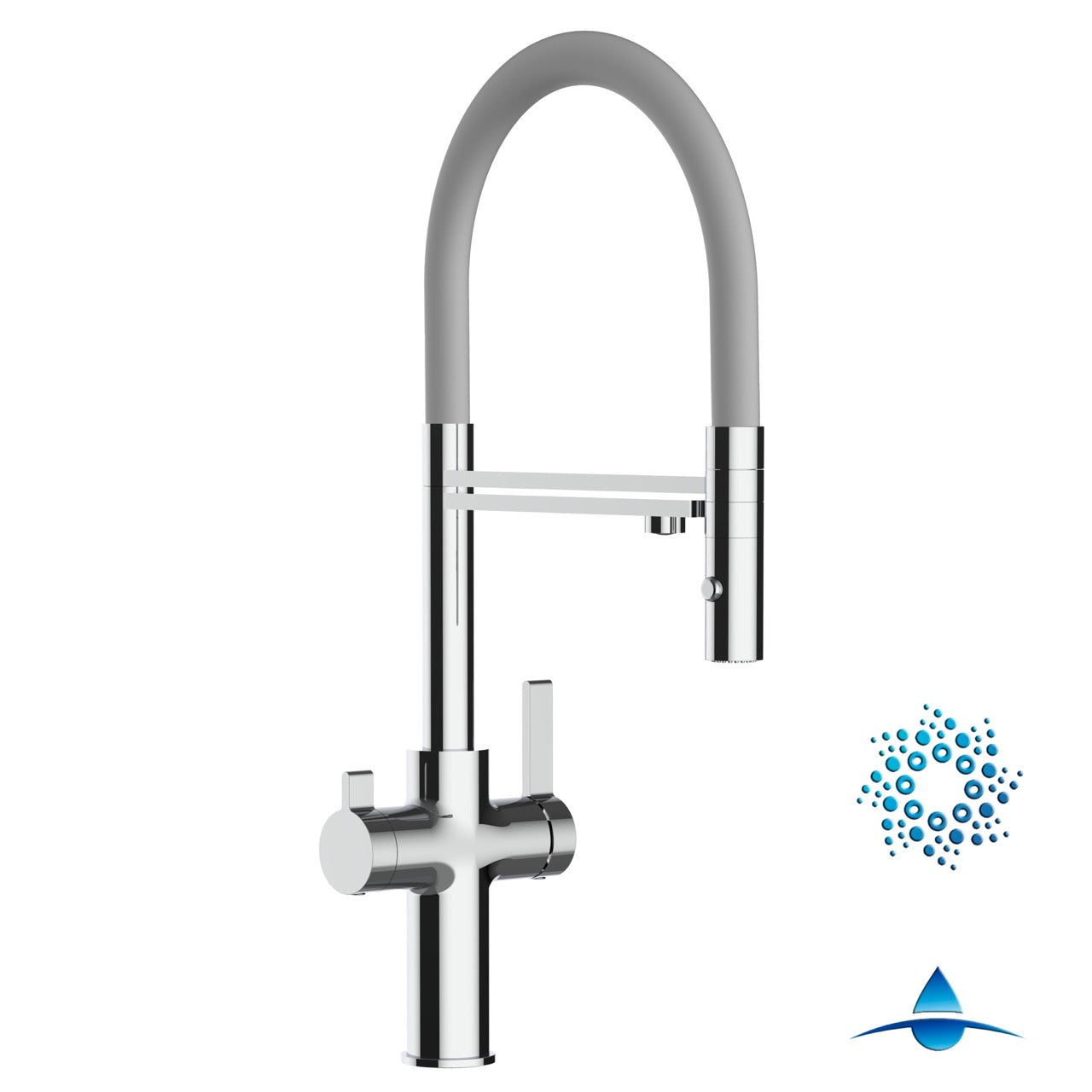 4 Way Kitchen Filter Tap, FC, with 360° swivel spout and 2-jets removable Spray, Chrome / Gray