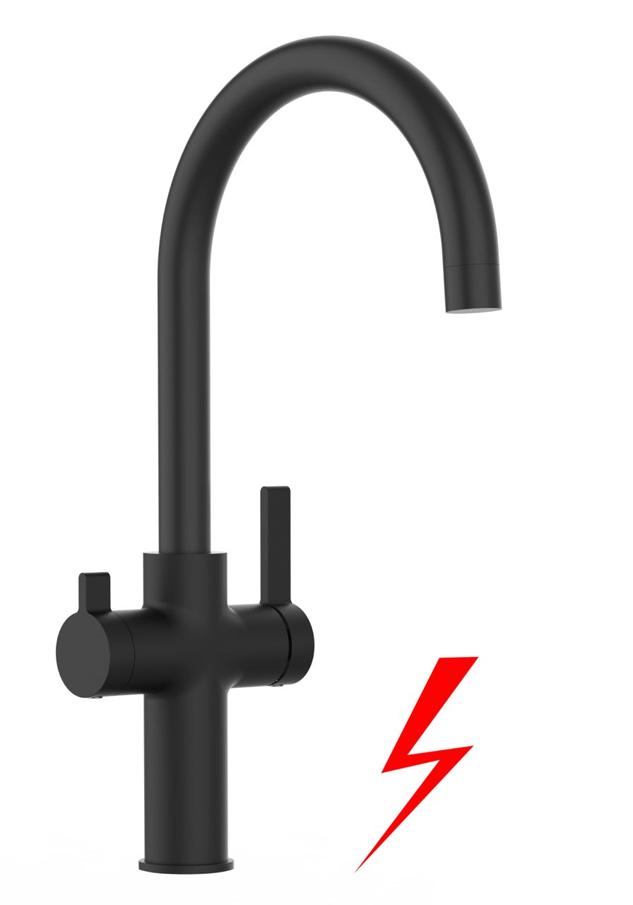 NIEDERDRUCK 3 Wege Wasserhahn Küchenarmatur, FC, mit 360° schwenkbarem U-Auslauf, Schwarz Matt