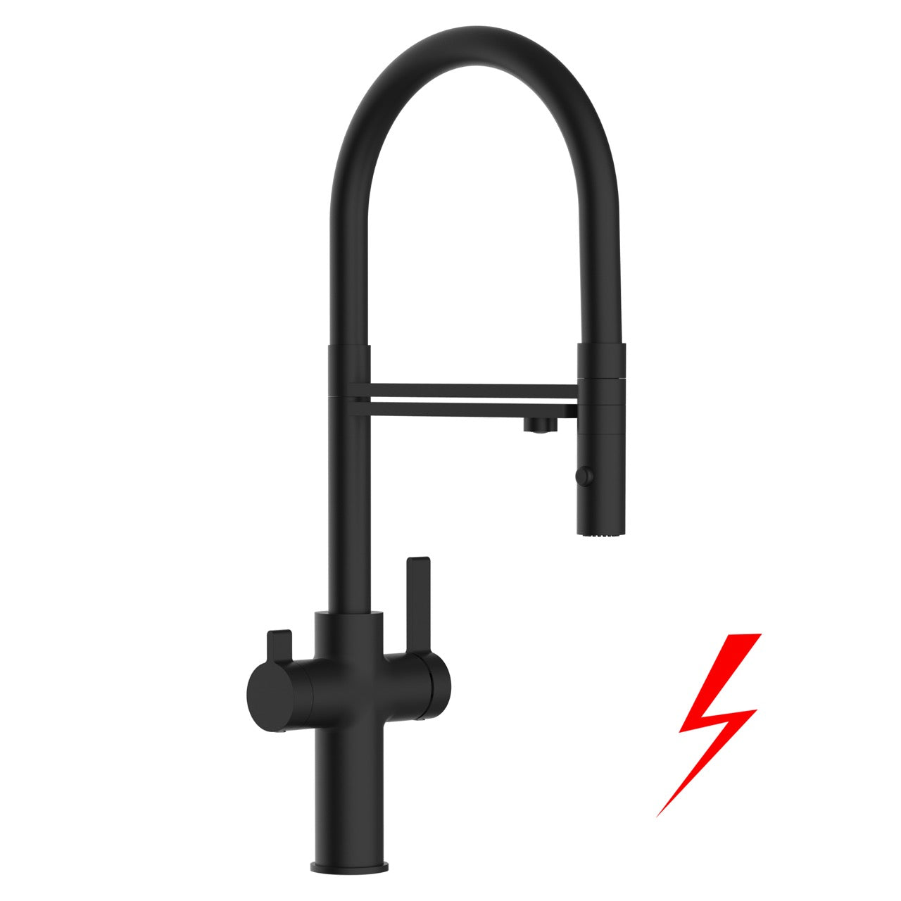 NIEDERDRUCK 3 Wege Wasserhahn Küchenarmatur, FC, mit 360° schwenkbarem Auslauf, abnehmbare 2 strahl Handbrause, Schwarz Matt