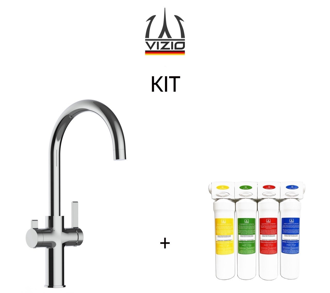 KIT 3 Way Kitchen Filter Tap, FC, with 360° Swivel U-Spout, Chrome + Activated Carbon Water Filter System