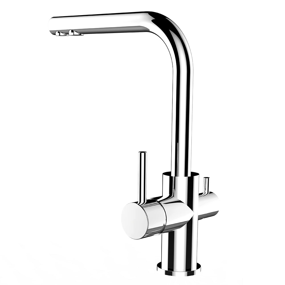 KIT 3 Way Kitchen Filter Tap, FL, with 360° Swivel L-Spout, Chrome + Activated Carbon Water Filter System