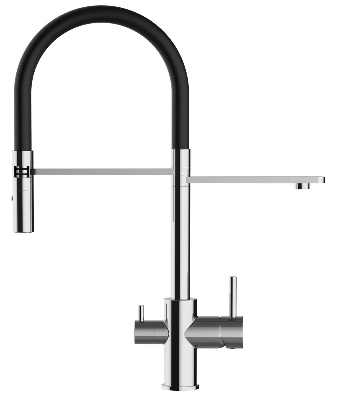 3 Way Kitchen Filter Tap, FL, with 360° swivel spout and 2-jets removable Spray, Chrome / Black