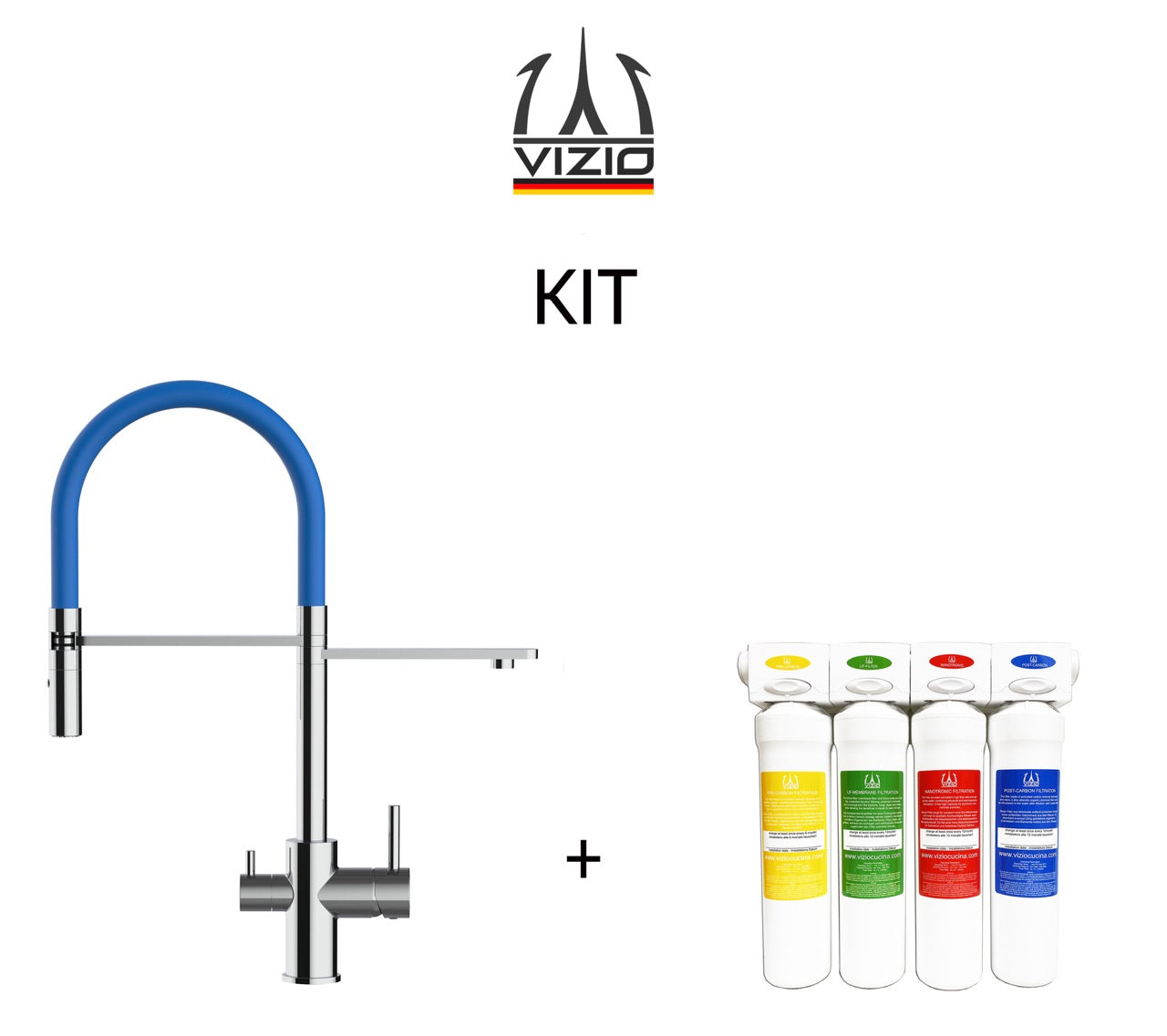 KIT 3 Way Kitchen Filter Tap, FL, with 360° swivel spout and 2-jets removable Spray, Chrome + Activated Carbon Water Filter System