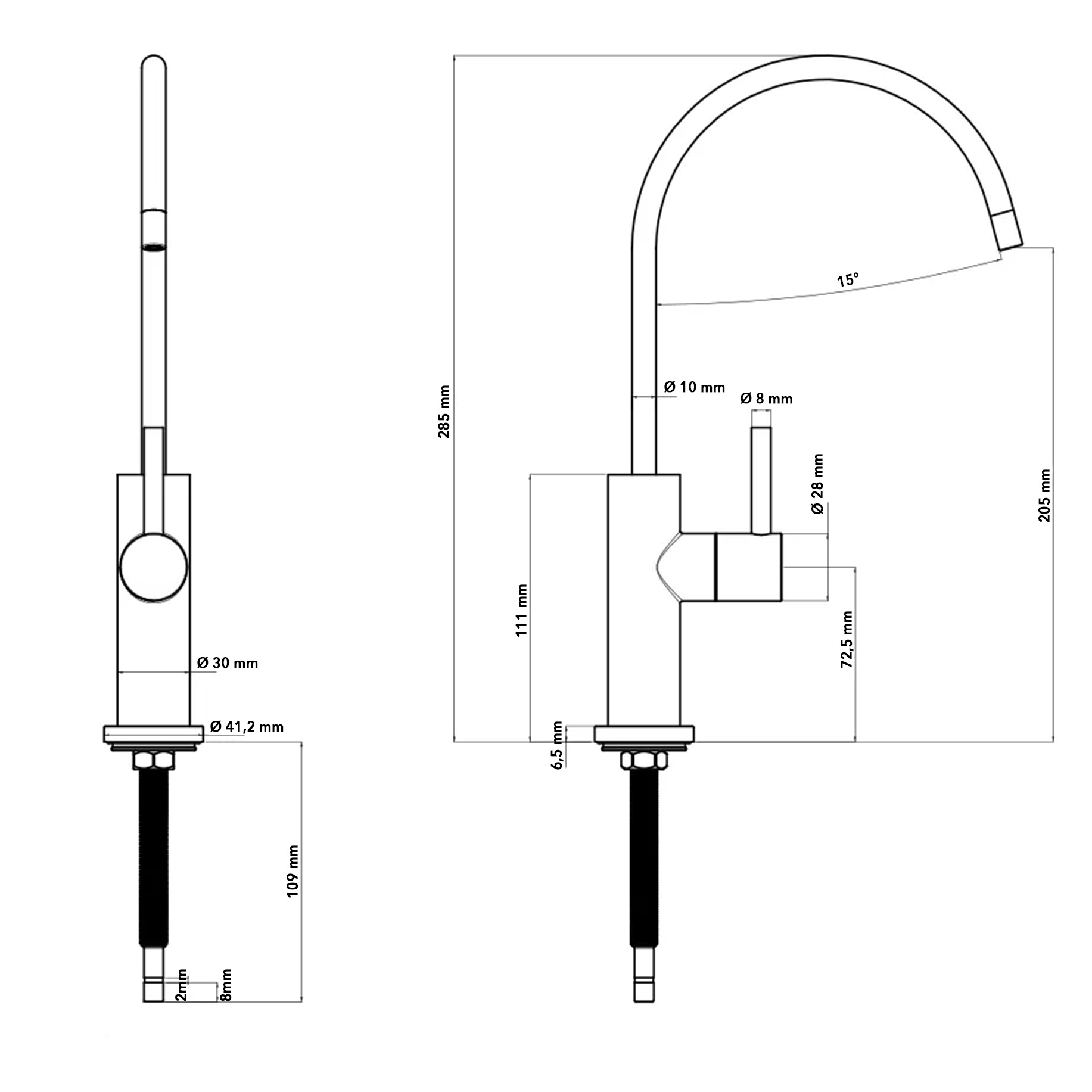 1-Wege Entnahmehahn Untertisch Edelstahl V4A