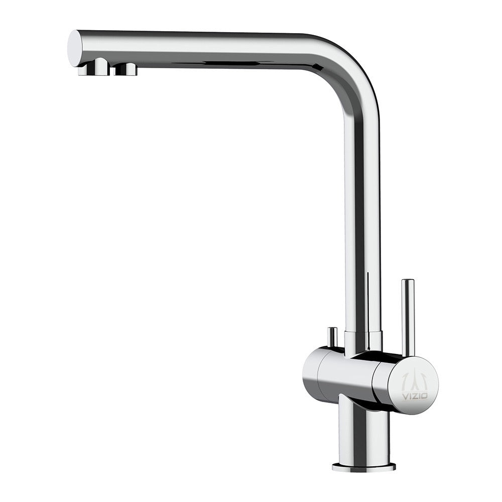 3 Way Kitchen Filter Tap in Solid STAINLESS STEEL, with 360° Swivel L-Spout, Polished