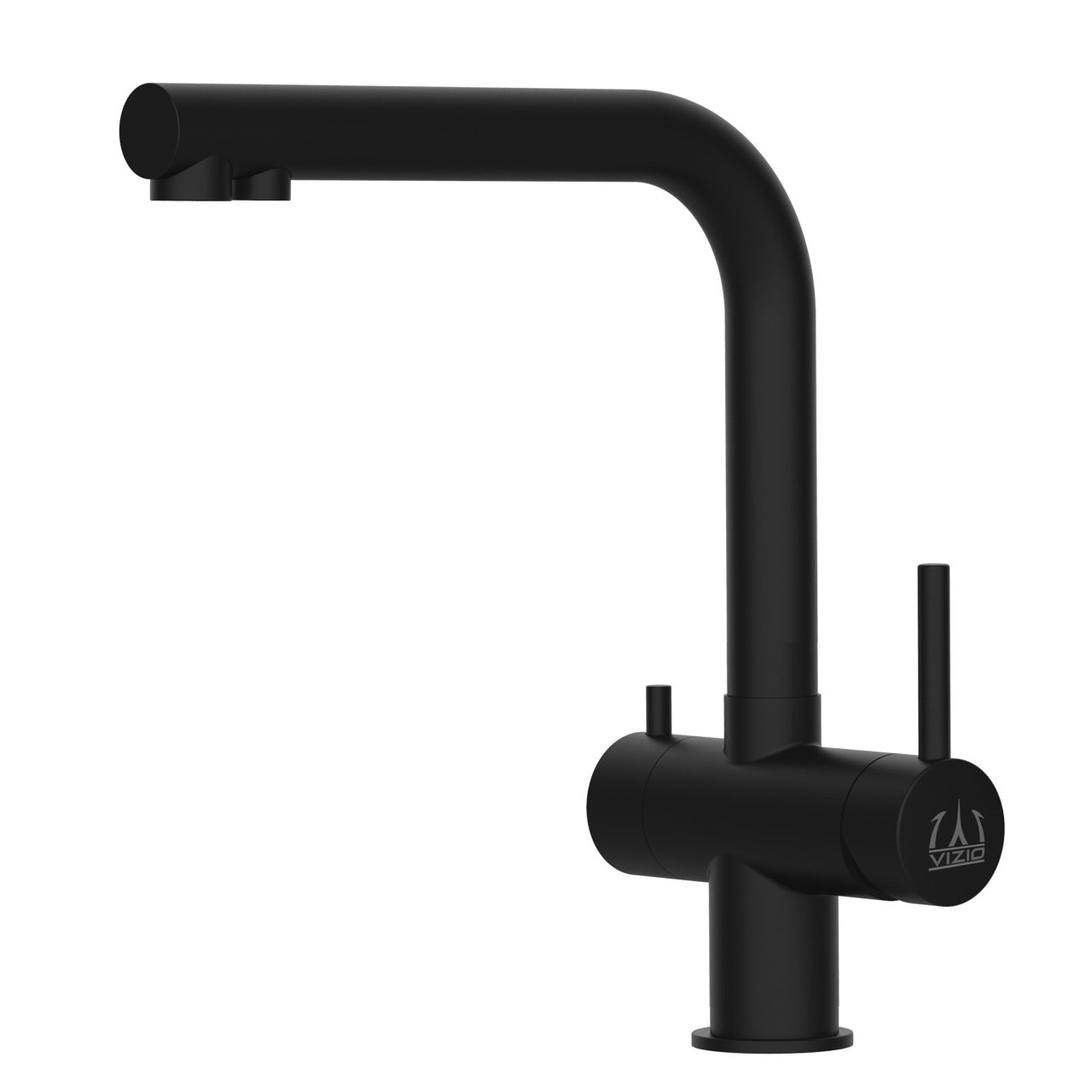 3 Way Kitchen Filter Tap in Solid STAINLESS STEEL, with 360° Swivel L-Spout, Matt Black PVD