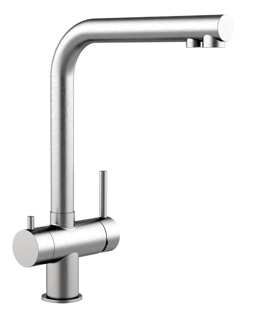 4 Way Kitchen Filter Tap in Solid STAINLESS STEEL, with 360° Swivel L-Spout, Brushed