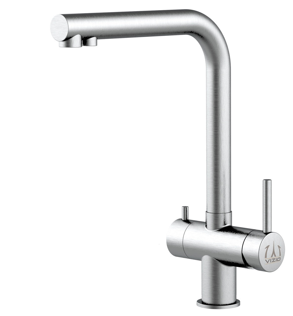 3 Way Kitchen Filter Tap in Solid STAINLESS STEEL, with 360° Swivel L-Spout, Brushed