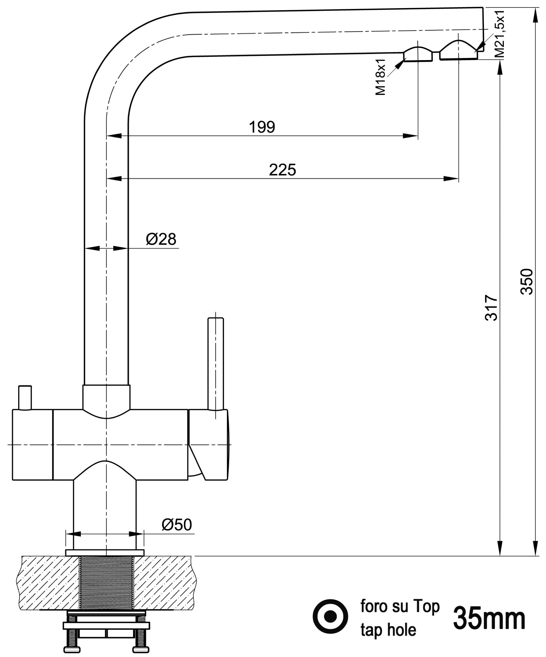 4 Way Kitchen Filter Tap in Solid STAINLESS STEEL, with 360° Swivel L-Spout, Polished