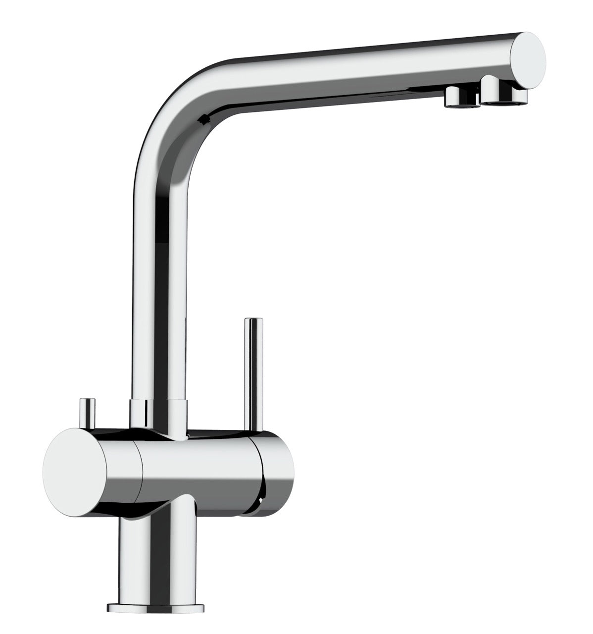 3 Way Kitchen Filter Tap in Solid STAINLESS STEEL, with 360° Swivel L-Spout, Polished - Short Version