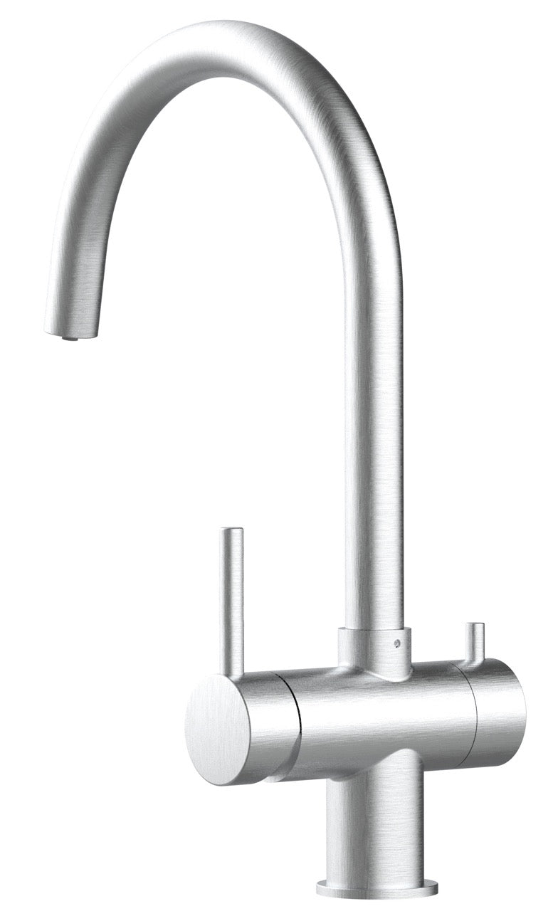 3 Way Kitchen Filter Tap in Solid STAINLESS STEEL, with 360° Swivel U-Spout, Brushed