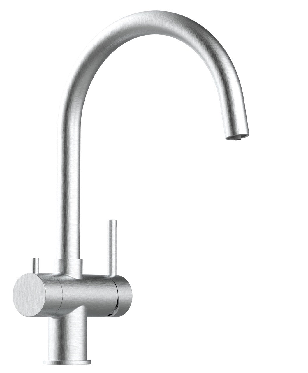 3 Way Kitchen Filter Tap in Solid STAINLESS STEEL, with 360° Swivel U-Spout, Brushed
