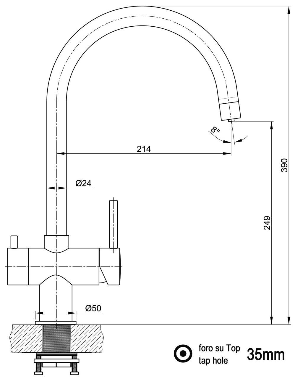4 Way Kitchen Filter Tap in Solid STAINLESS STEEL, with 360° Swivel U-Spout, Polished