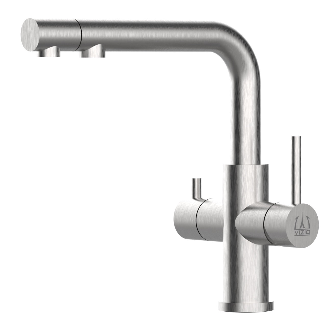3 Way Kitchen Filter Tap in Solid STAINLESS STEEL, with swivel spout and pull-out extractable Spray, Brushed