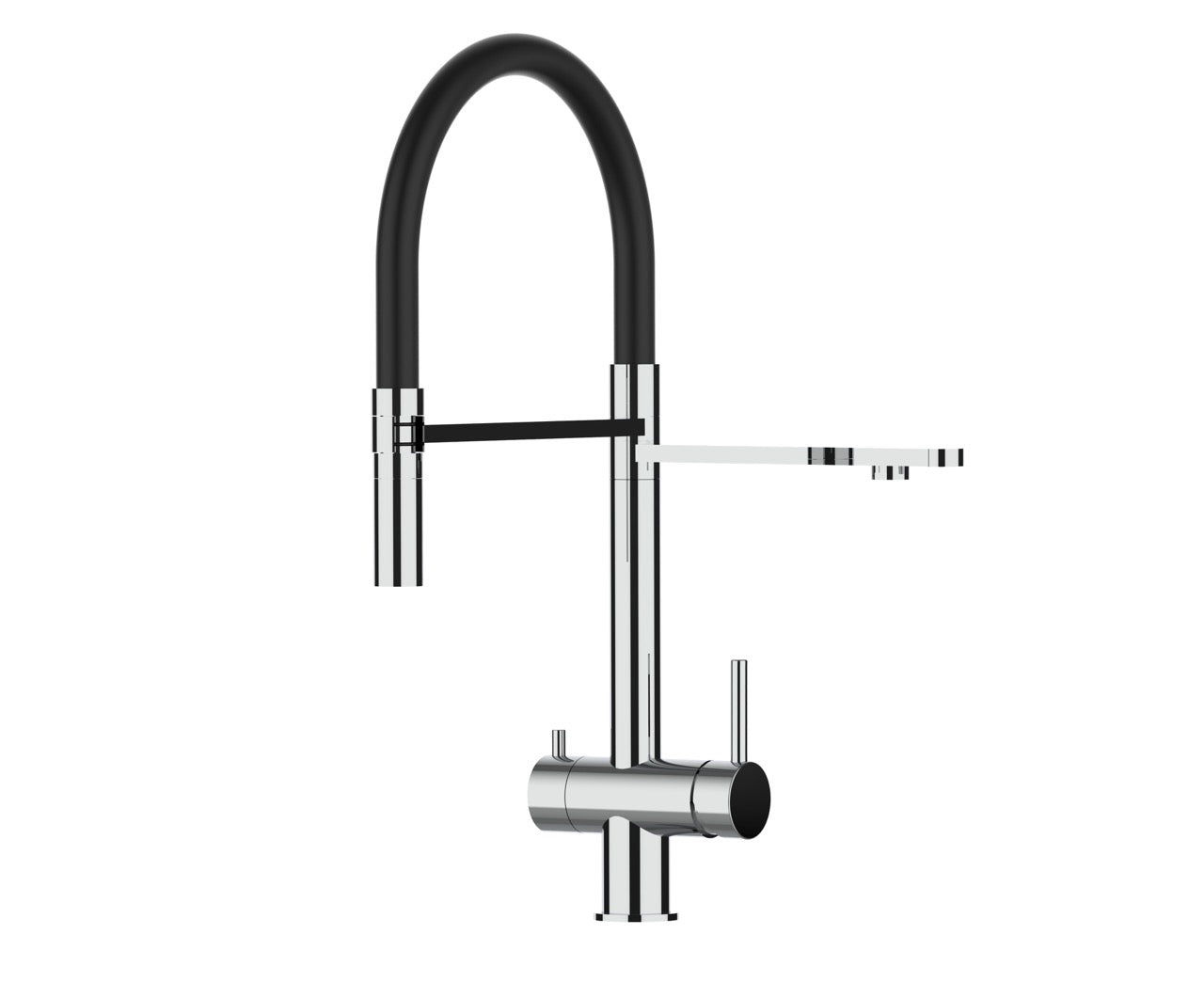 4 Way Kitchen Filter Tap in Solid STAINLESS STEEL, with 360° swivel spout and 2-jets removable Spray, Polished / Black