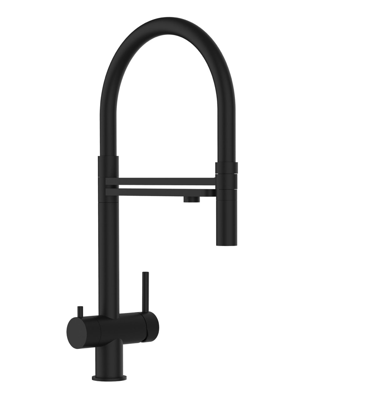 3 Way Kitchen Filter Tap in Solid STAINLESS STEEL, with 360° swivel spout and 2-jets removable Spray, Matt Black PVD