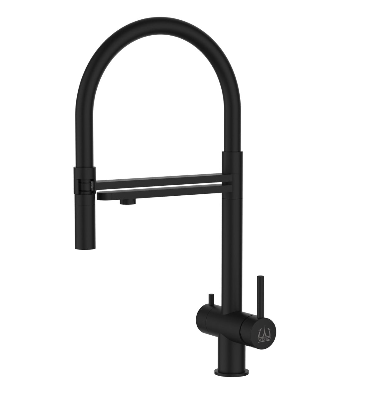 3 Way Kitchen Filter Tap in Solid STAINLESS STEEL, with 360° swivel spout and 2-jets removable Spray, Matt Black PVD