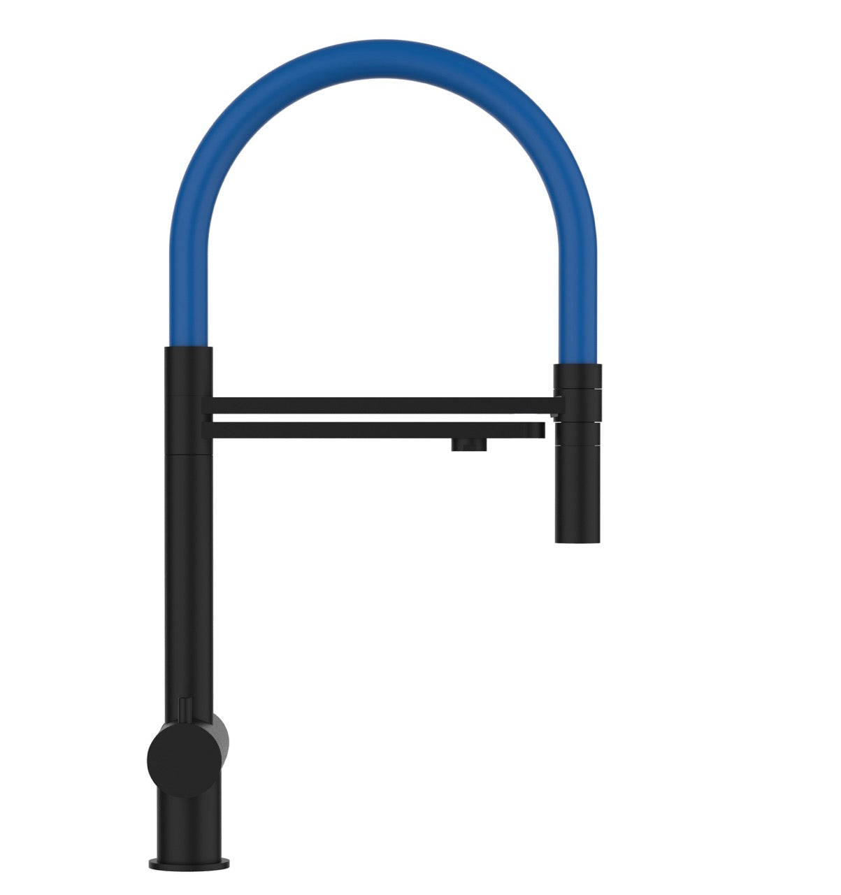 3 Way Kitchen Filter Tap in Solid STAINLESS STEEL, with 360° swivel spout and 2-jets removable Spray, Matt Black PVD / Blue
