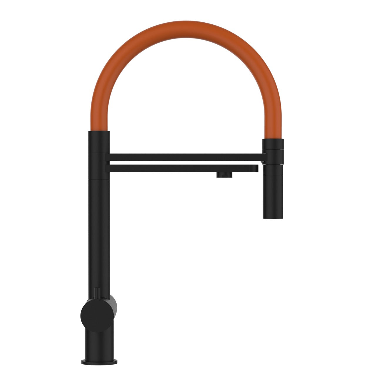 3 Way Kitchen Filter Tap in Solid STAINLESS STEEL, with 360° swivel spout and 2-jets removable Spray, Matt Black PVD / Orange - Short version 45CM