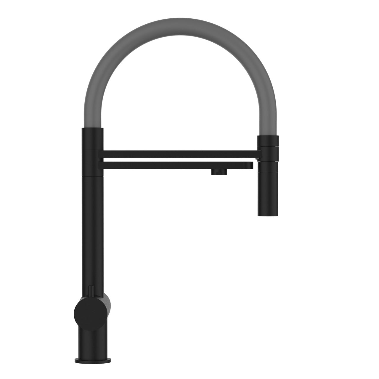 3 Way Kitchen Filter Tap in Solid STAINLESS STEEL, with 360° swivel spout and 2-jets removable Spray, Matt Black PVD / Gray - Short version 45CM