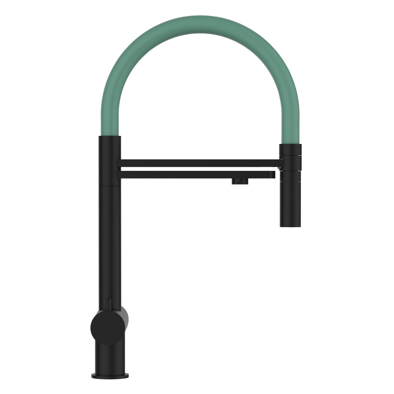 3 Way Kitchen Filter Tap in Solid STAINLESS STEEL, with 360° swivel spout and 2-jets removable Spray, Matt Black PVD / Turquoise - Short version 45CM