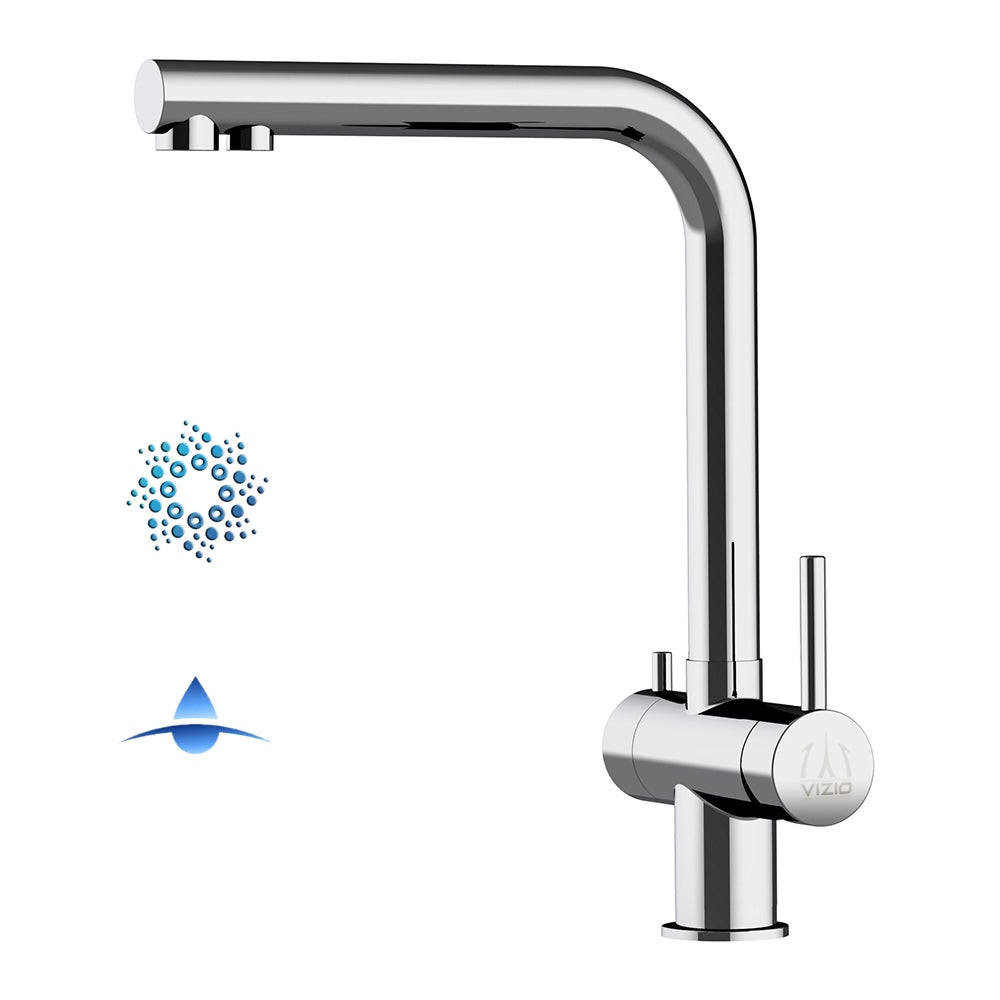 Rubinetto cucina 4 VIE in ACCIAIO INOX Lucido, canna a L girevole a 360°