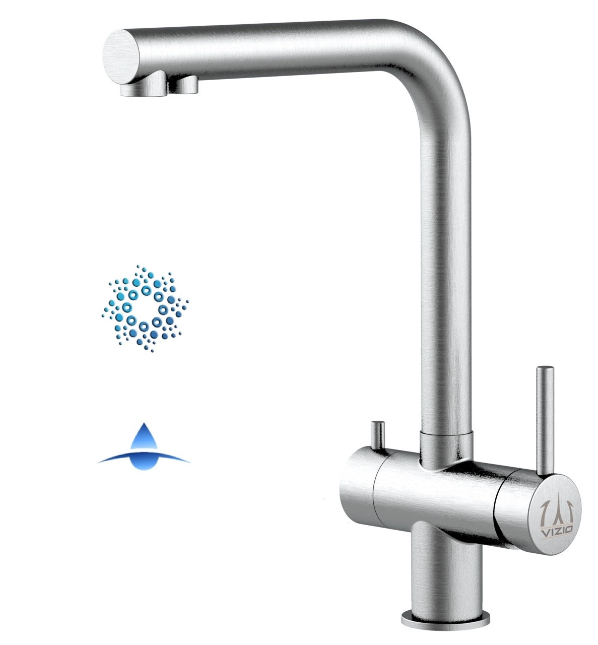 Rubinetto cucina 4 VIE in ACCIAIO INOX Spazzolato, canna a L girevole a 360°