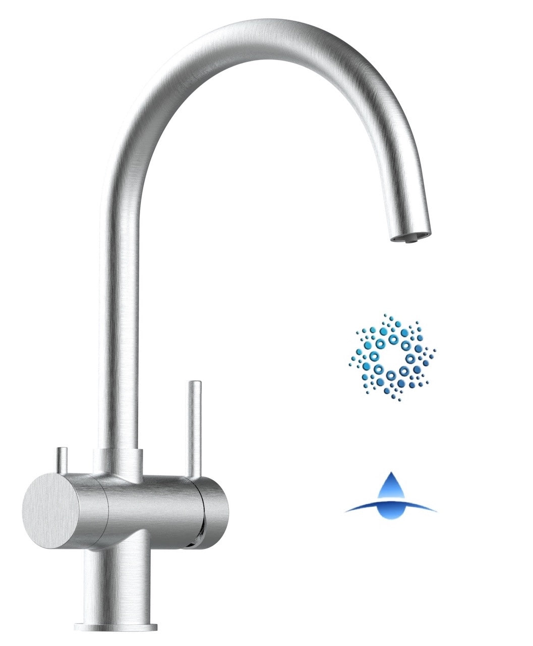 Rubinetto cucina 4 VIE in ACCIAIO INOX Spazzolato, canna a U girevole a 360°