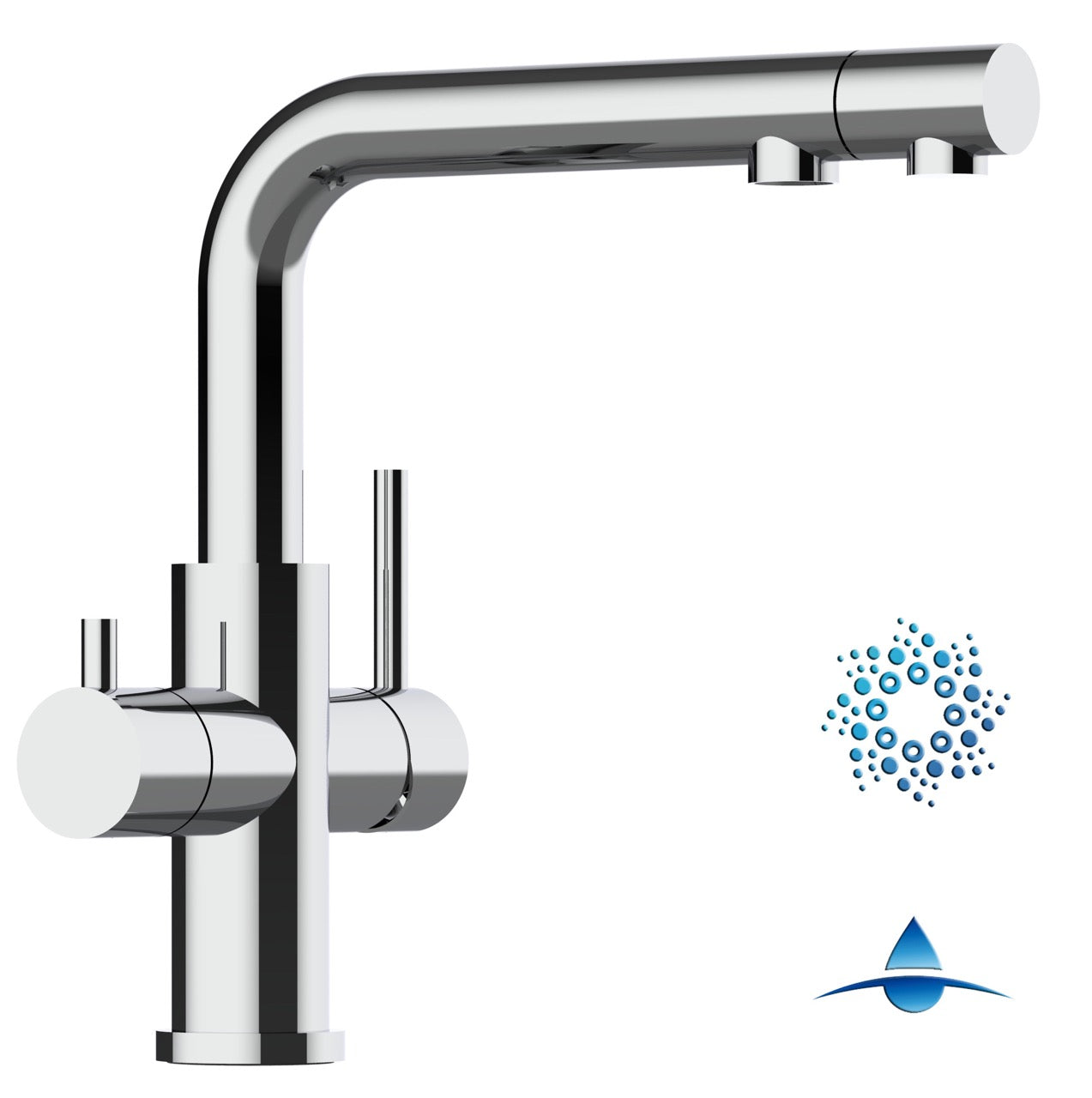 4 Way Kitchen Filter Tap in Solid STAINLESS STEEL, with swivel spout and pull-out extractable Spray, Polished