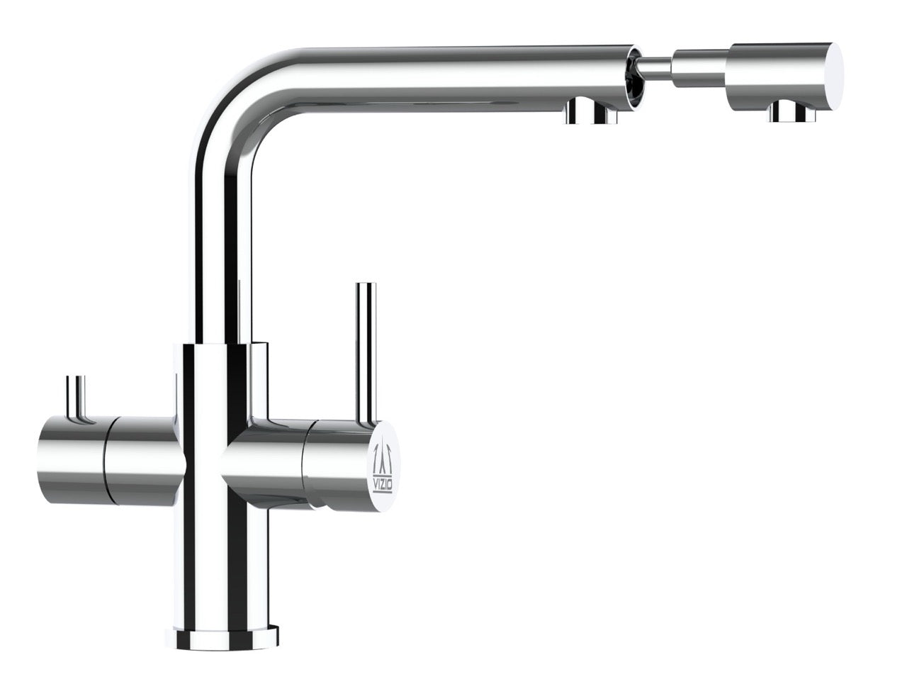 3 Way Kitchen Filter Tap in Solid STAINLESS STEEL, with swivel spout and pull-out extractable Spray, Polished