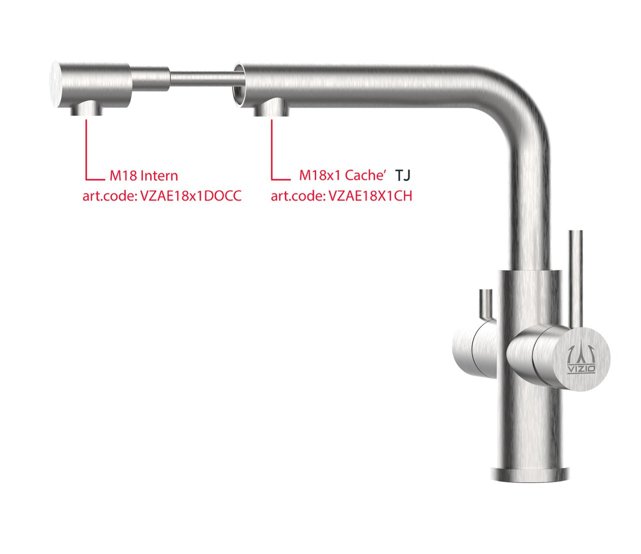 Rubinetto cucina 4 VIE in ACCIAIO INOX Spazzolato, canna a L girevole con bocca estraibile
